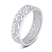 Unique Pattern with CZ Stone Silver Ring NSR-4097